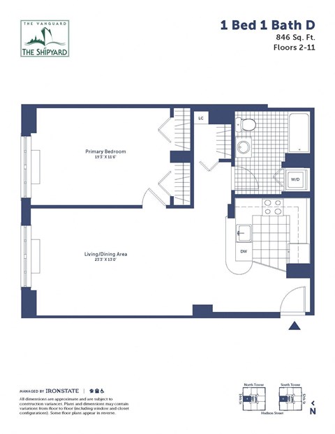 the floor plan of 1 bed 1 bath d